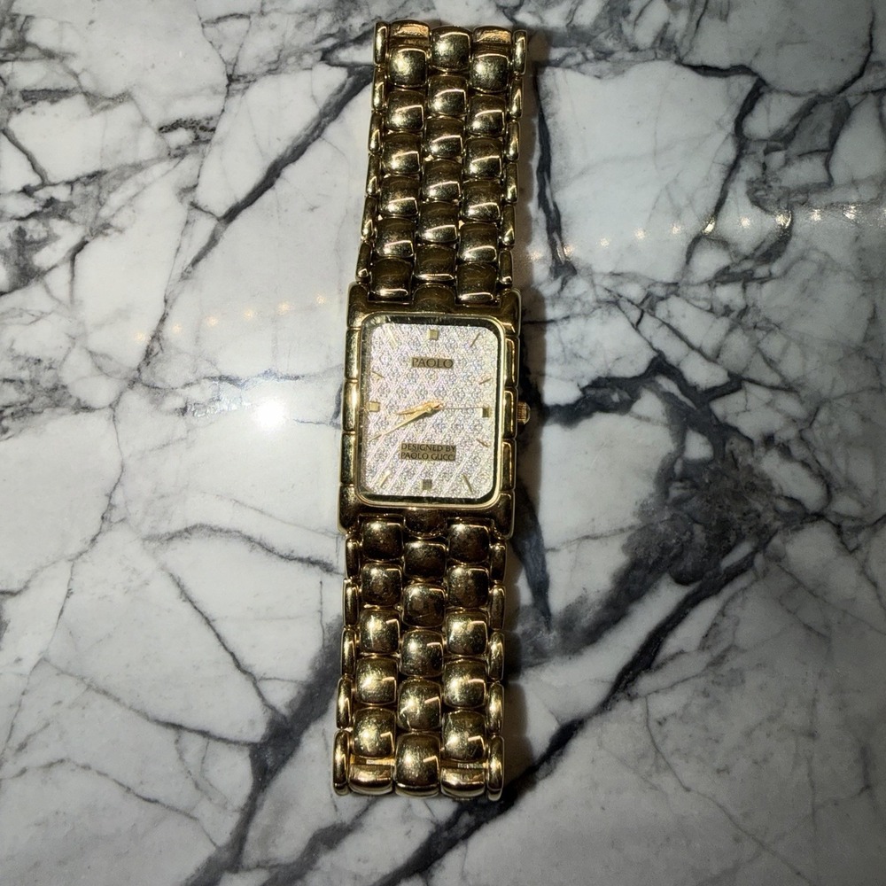 VTG Paolo Gucci Gold Rectangular Wristwatch Needs Battery